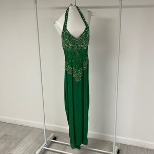 Custom made, Couture dress made in Lebanon. Green.